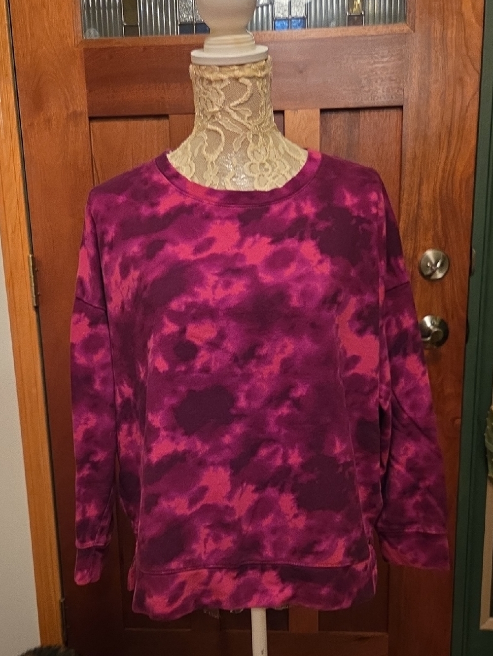 0X 14W Terra & Sky Fuchsia and Plum Tie-Dye Pullover